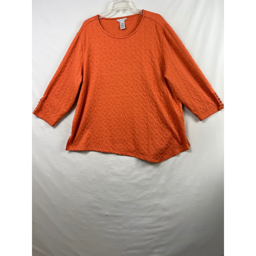 Multiples Textured Knit Top Womens 2X Orange 3/4 Sleeve Button Cuff Round Neck